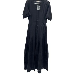 LOVESHACKFANCY Size S Black Edie Cotton Lace Fit & Flare Midi Dress